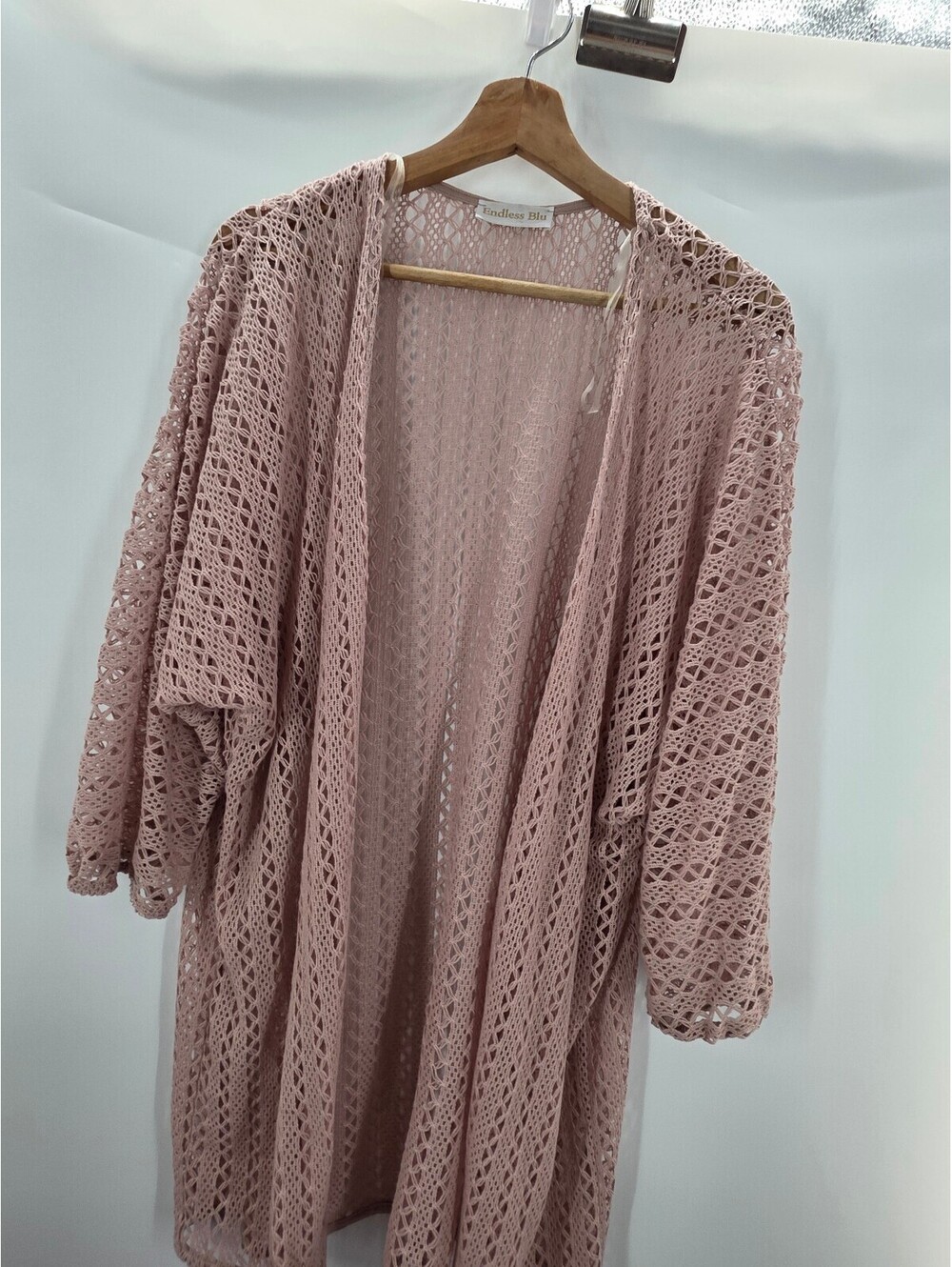 Endless Blu Pink Crochet Open Front Cardigan Medium